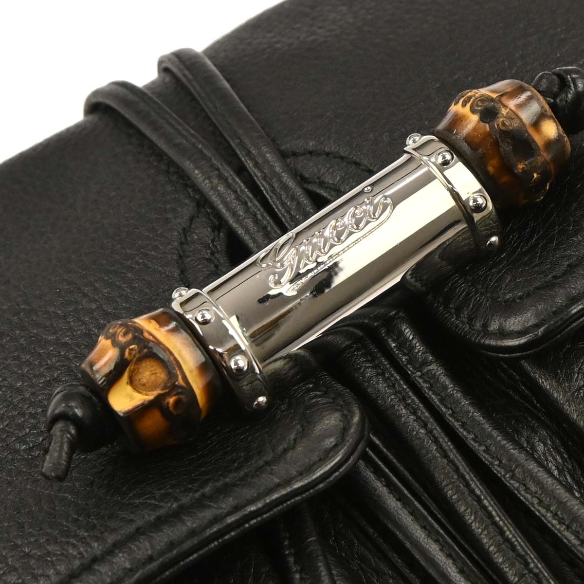 Gucci Black Leather Jungle Bamboo Shoulder Bag