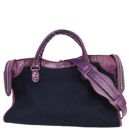 Balenciaga Navy Wool City Medium Handbag