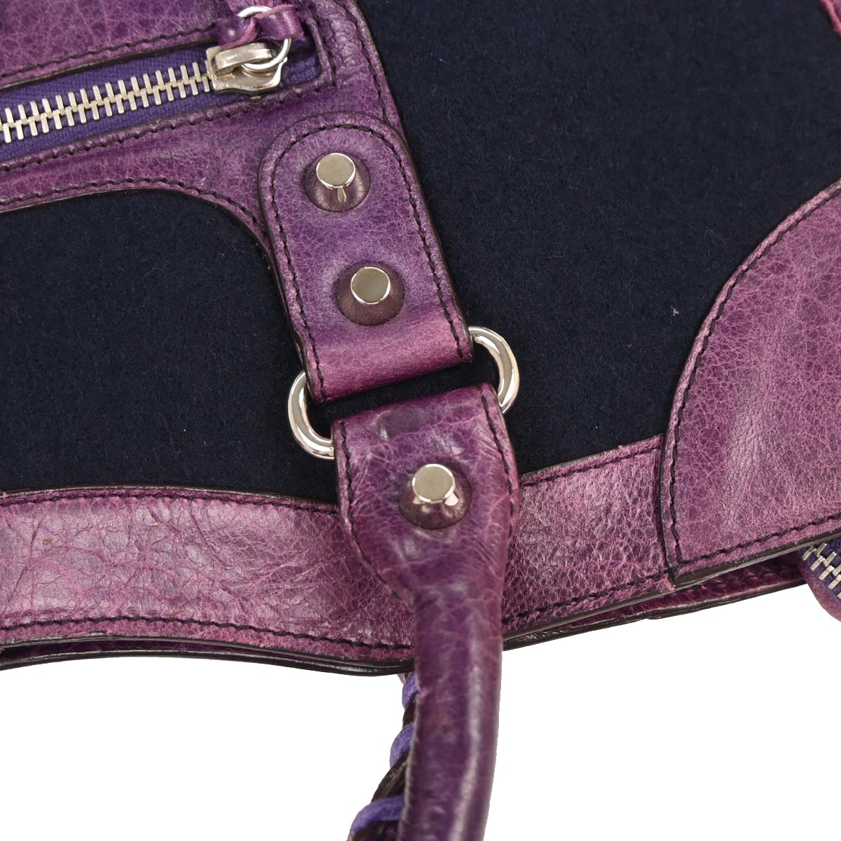 Balenciaga Navy Wool City Medium Handbag