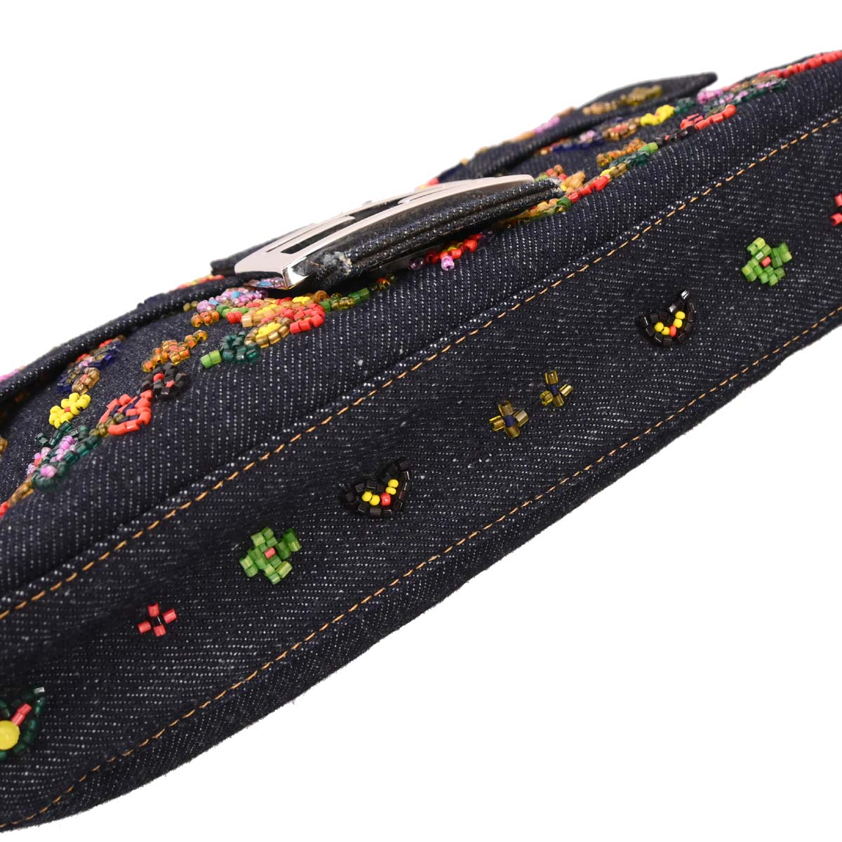 Fendi Navy Denim Beaded Baguette Handbag