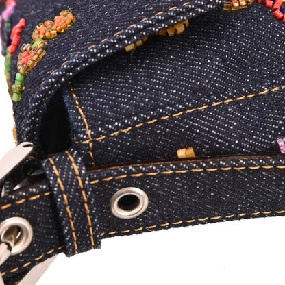 Fendi Navy Denim Beaded Baguette Handbag