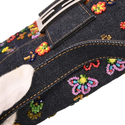 Fendi Navy Denim Beaded Baguette Handbag