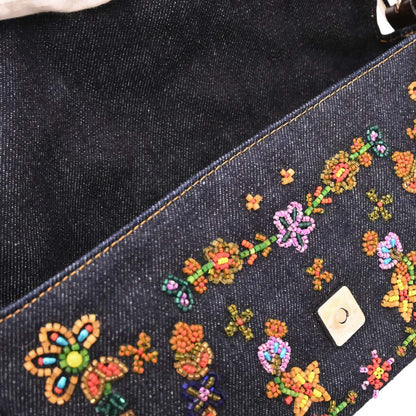 Fendi Navy Denim Beaded Baguette Handbag