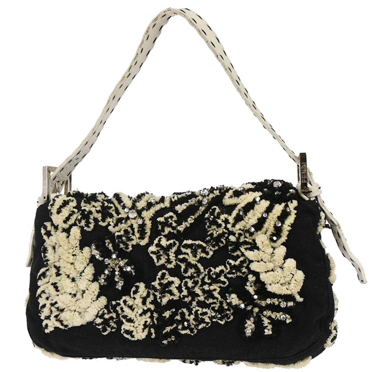 Fendi Black Wool Baguette Handbag