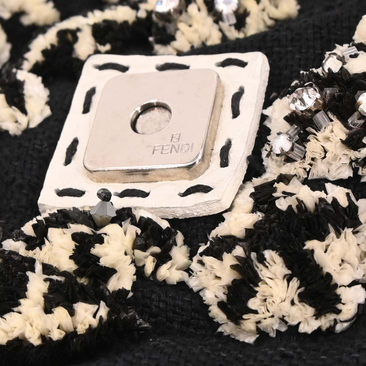 Fendi Black Wool Baguette Handbag