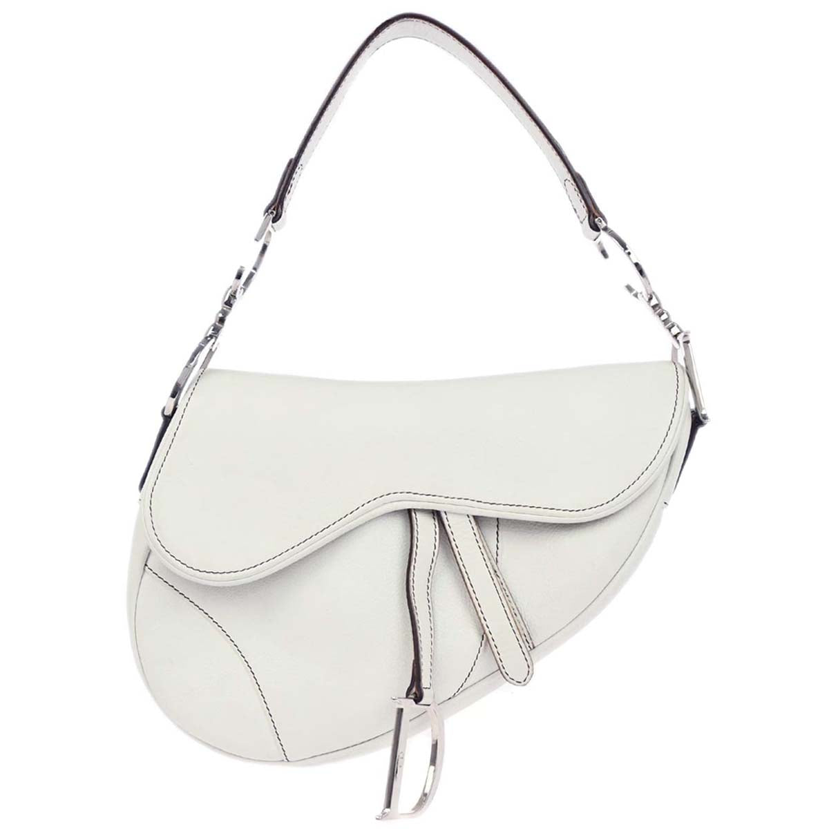 Christian Dior White Leather Saddle Handbag