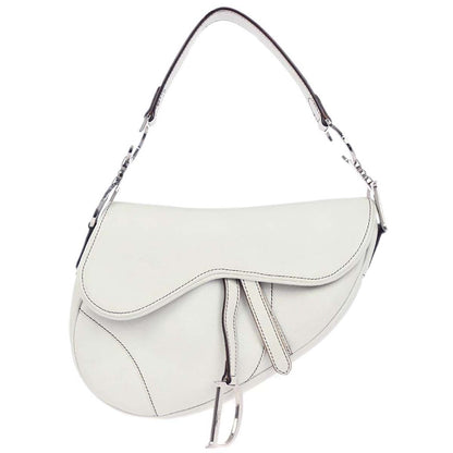 Christian Dior White Leather Saddle Handbag