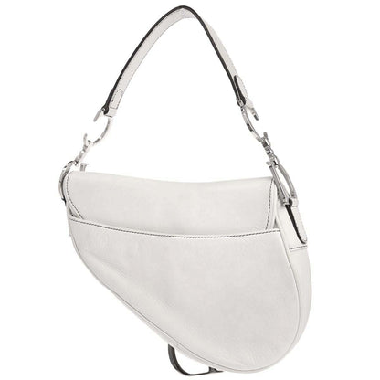 Christian Dior White Leather Saddle Handbag
