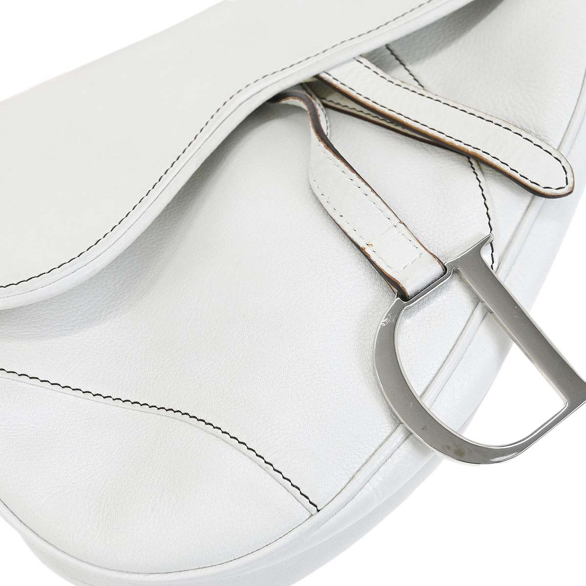 Christian Dior White Leather Saddle Handbag