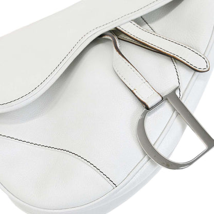 Christian Dior White Leather Saddle Handbag