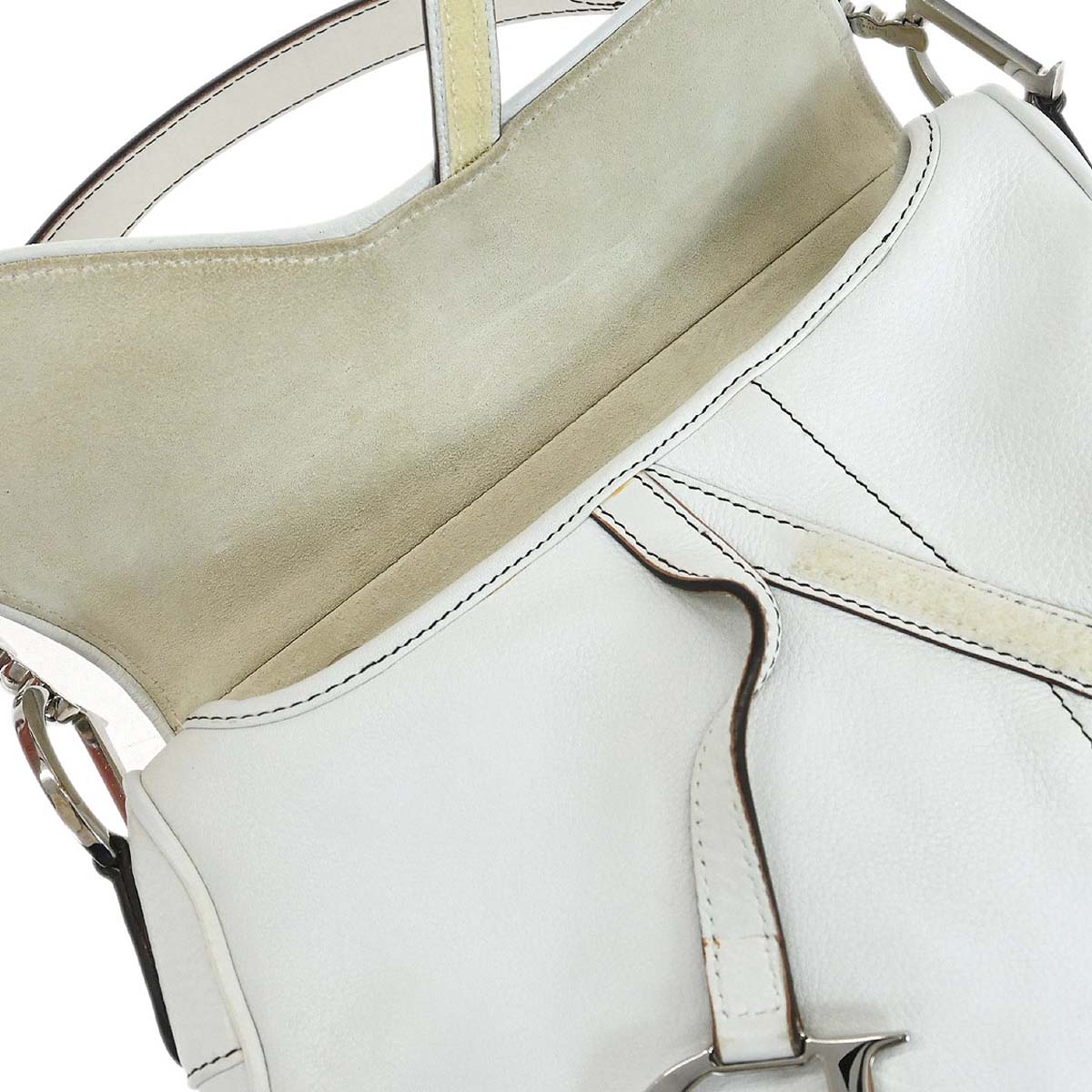 Christian Dior White Leather Saddle Handbag