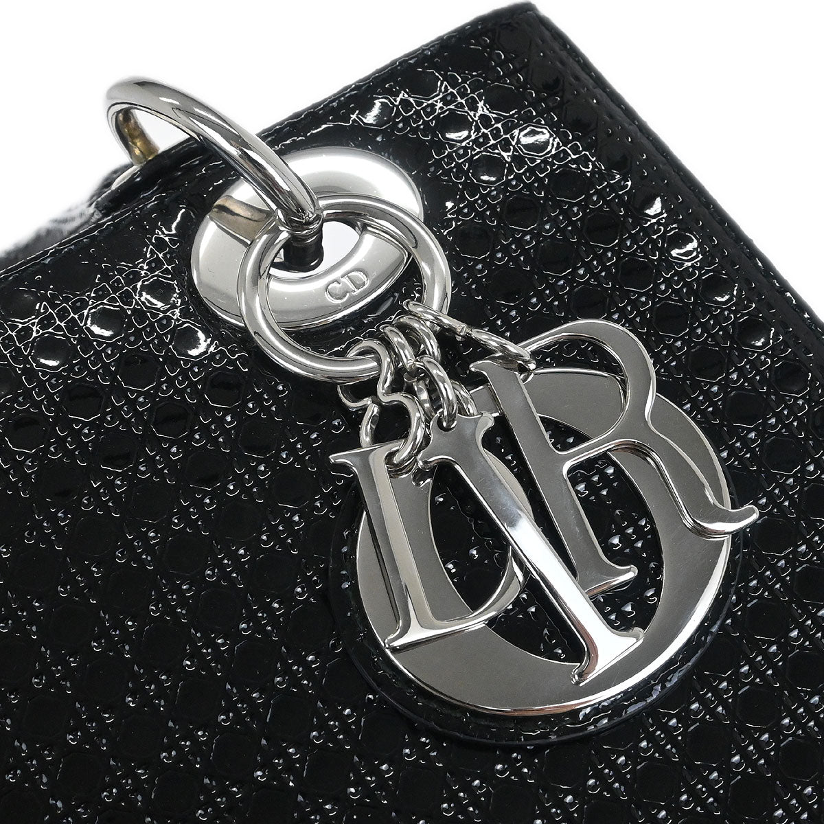 Christian Dior Black Patent Leather Medium Lady Dior Cannage 2way Shoulder Handbag