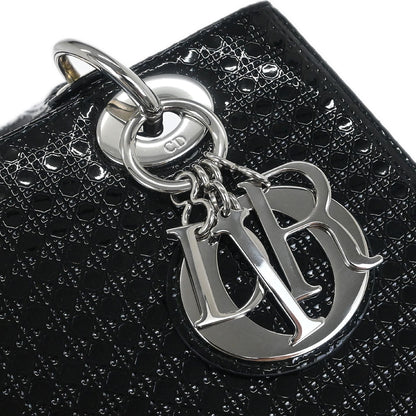 Christian Dior Black Patent Leather Medium Lady Dior Cannage 2way Shoulder Handbag