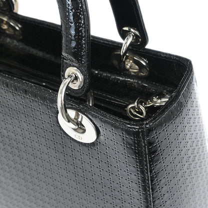 Christian Dior Black Patent Leather Medium Lady Dior Cannage 2way Shoulder Handbag