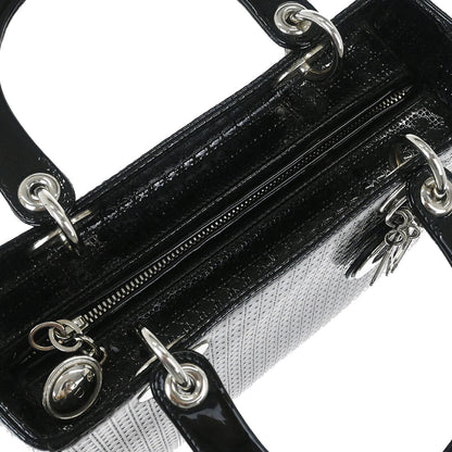 Christian Dior Black Patent Leather Medium Lady Dior Cannage 2way Shoulder Handbag