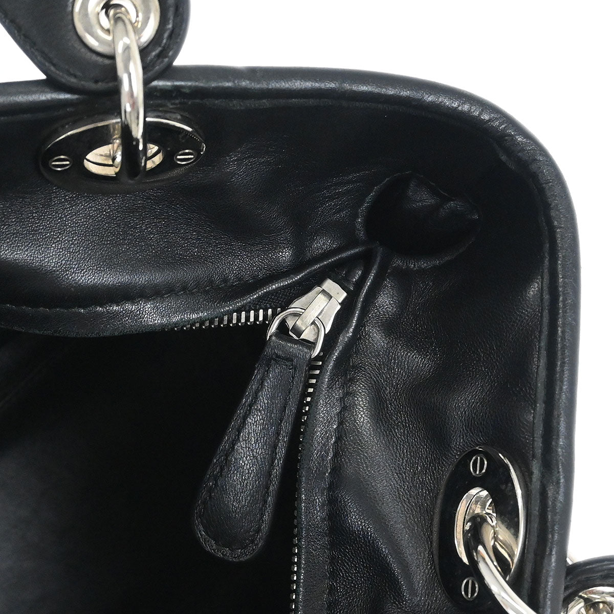 Christian Dior Black Lambskin Lady Dior Cannage Handbag