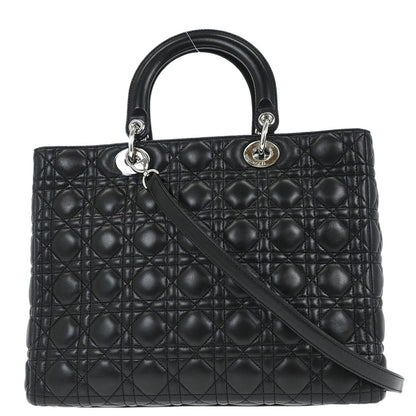 Christian Dior Black Lambskin Large Lady Dior Cannage 2way Shoulder Handbag
