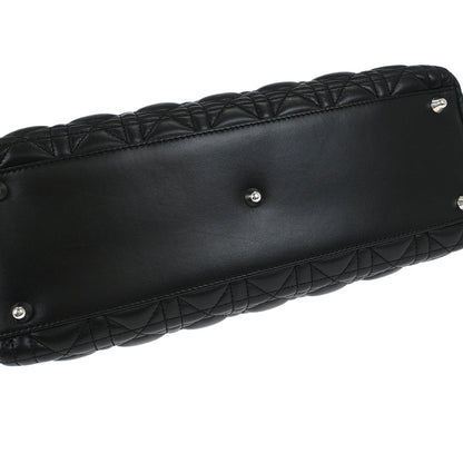 Christian Dior Black Lambskin Large Lady Dior Cannage 2way Shoulder Handbag