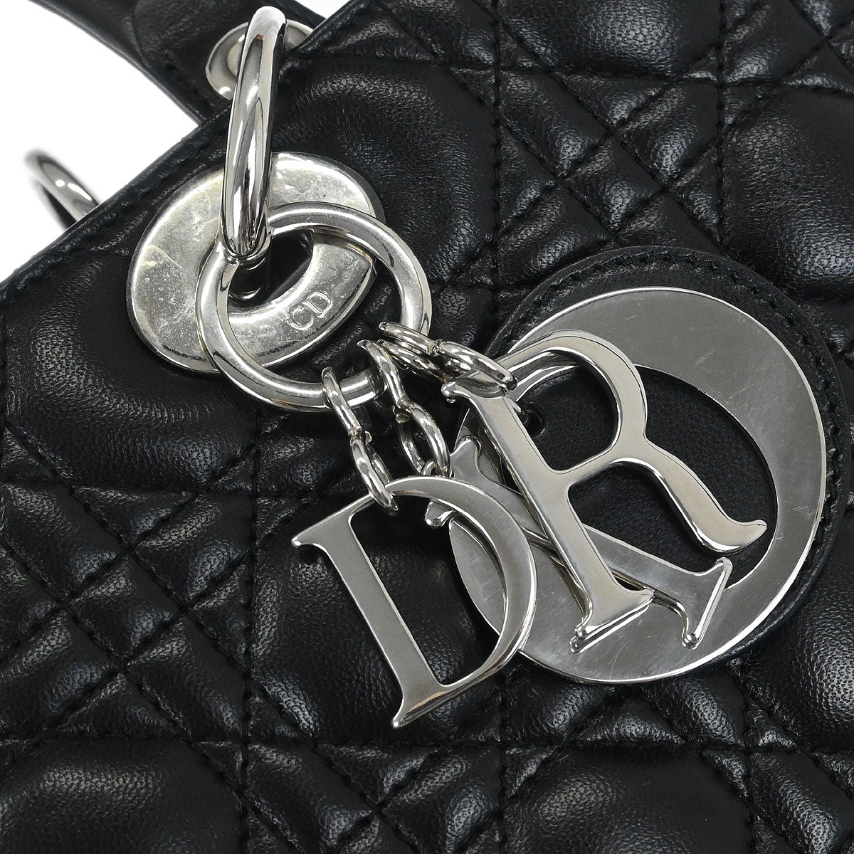 Christian Dior Black Lambskin Large Lady Dior Cannage 2way Shoulder Handbag