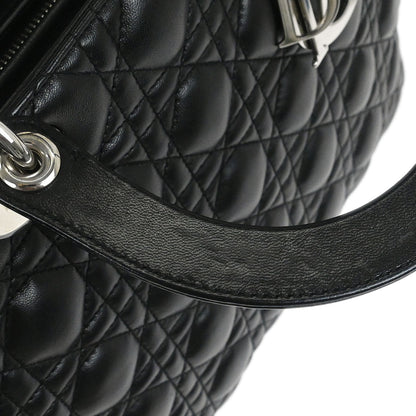 Christian Dior Black Lambskin Large Lady Dior Cannage 2way Shoulder Handbag