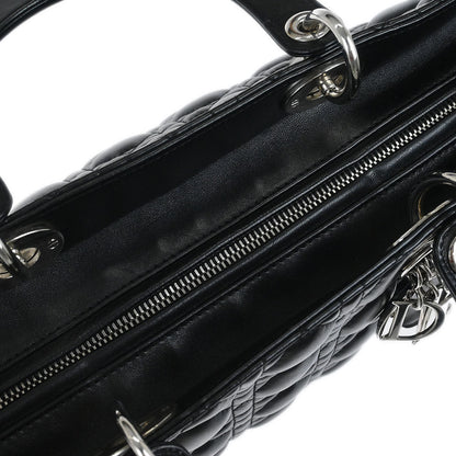 Christian Dior Black Lambskin Large Lady Dior Cannage 2way Shoulder Handbag