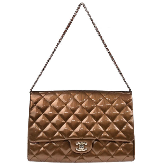 Chanel Bronze Striated Patent Leather Timeless Handbag