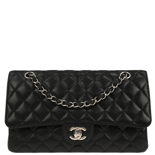 Chanel Black Caviar Skin Medium Classic Double Flap Shoulder Bag