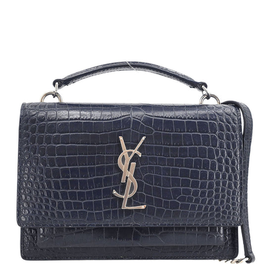 Saint Laurent * Navy Embossed Leather Sunset Handbag