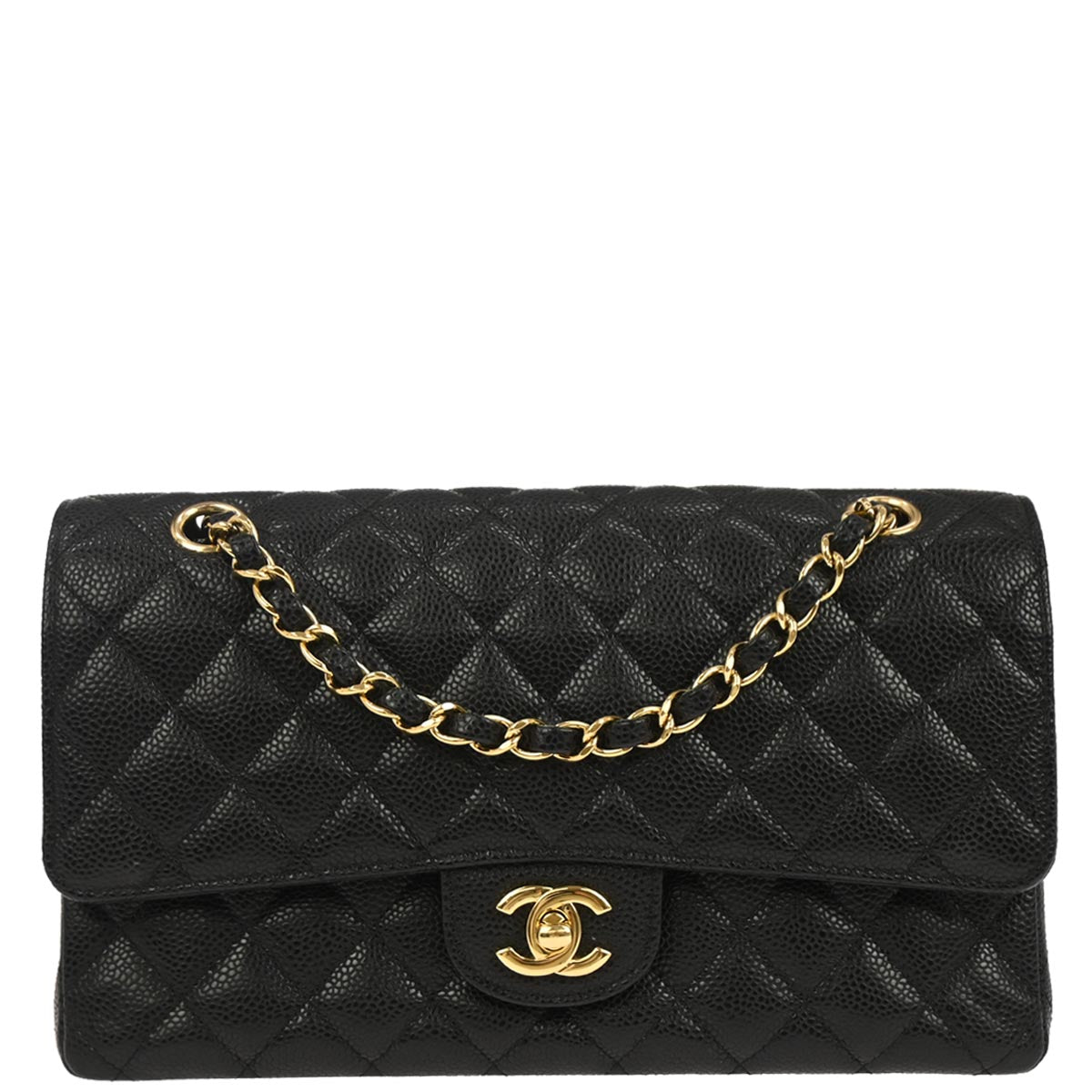Chanel Black Caviar Skin Medium Classic Double Flap Shoulder Bag
