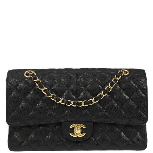 Chanel Black Caviar Skin Medium Classic Double Flap Shoulder Bag