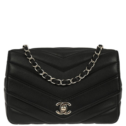 Chanel Black Caviar Skin Chevron Flap Bag Shoulder Bag