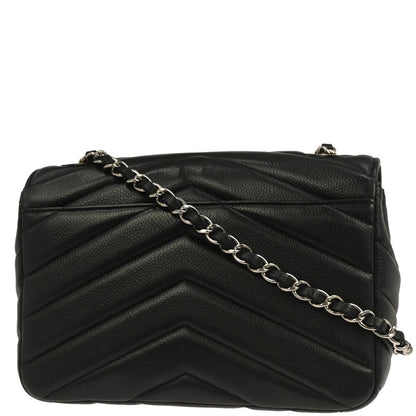 Chanel Black Caviar Skin Chevron Flap Bag Shoulder Bag