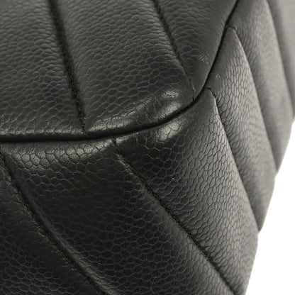 Chanel Black Caviar Skin Chevron Flap Bag Shoulder Bag