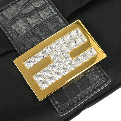 Fendi * Black Satin Crocodile Baguette Handbag