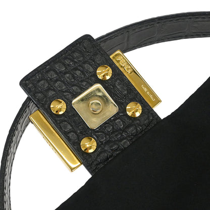 Fendi * Black Satin Crocodile Baguette Handbag