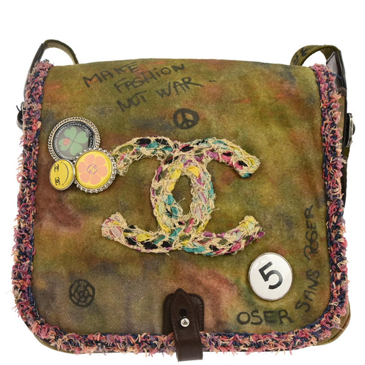 Chanel Khaki Canvas Graffiti On The Pavements Shoulder Bag