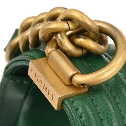 Boy Chanel Green Caviar Skin Medium Shoulder Bag