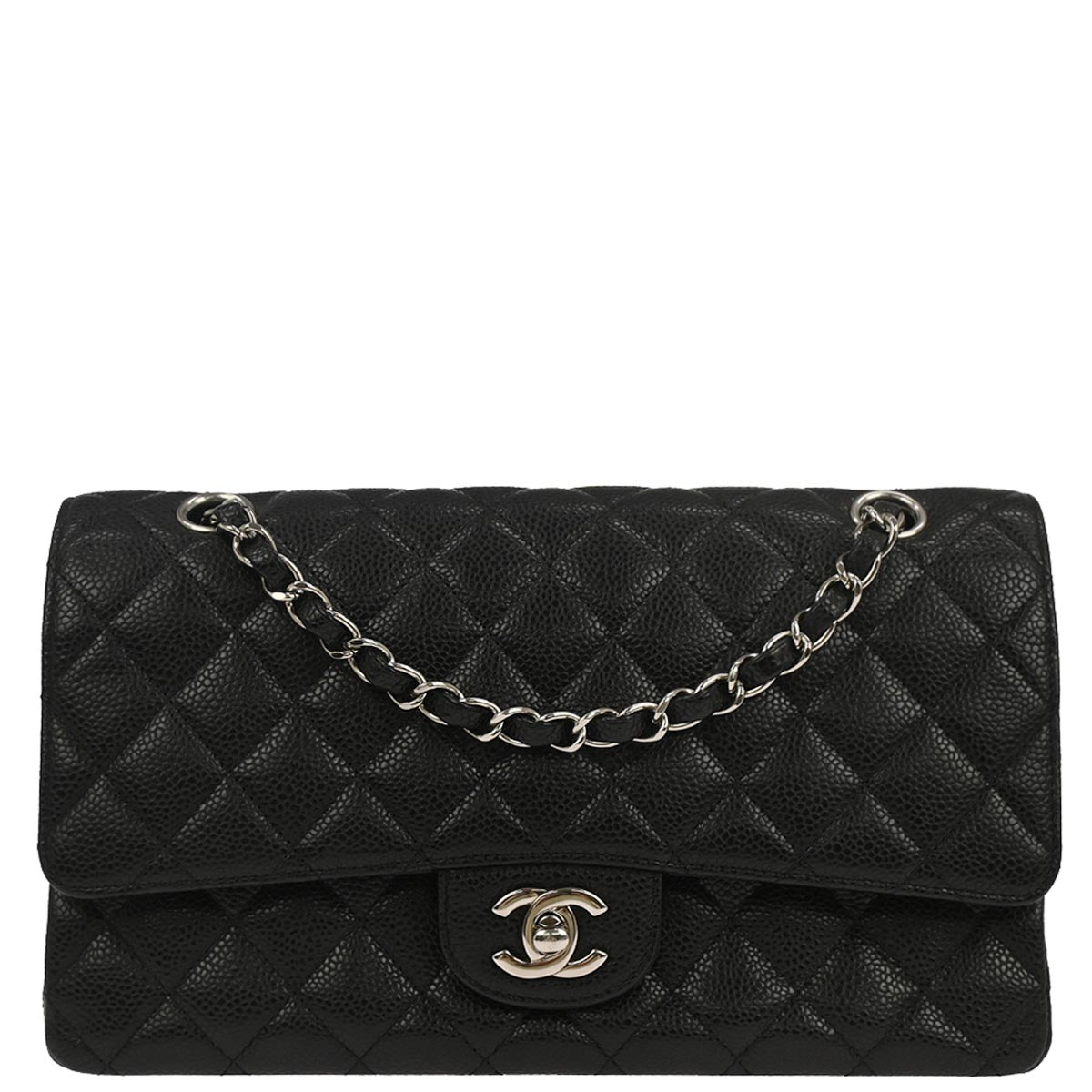 Chanel 2010-2011 Black Caviar Skin Medium Classic Double Flap Shoulder Bag