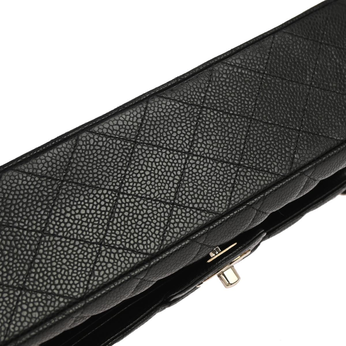 Chanel 2010-2011 Black Caviar Skin Medium Classic Double Flap Shoulder Bag