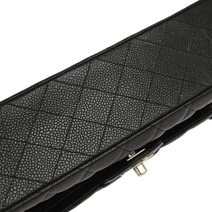 Chanel 2010-2011 Black Caviar Skin Medium Classic Double Flap Shoulder Bag