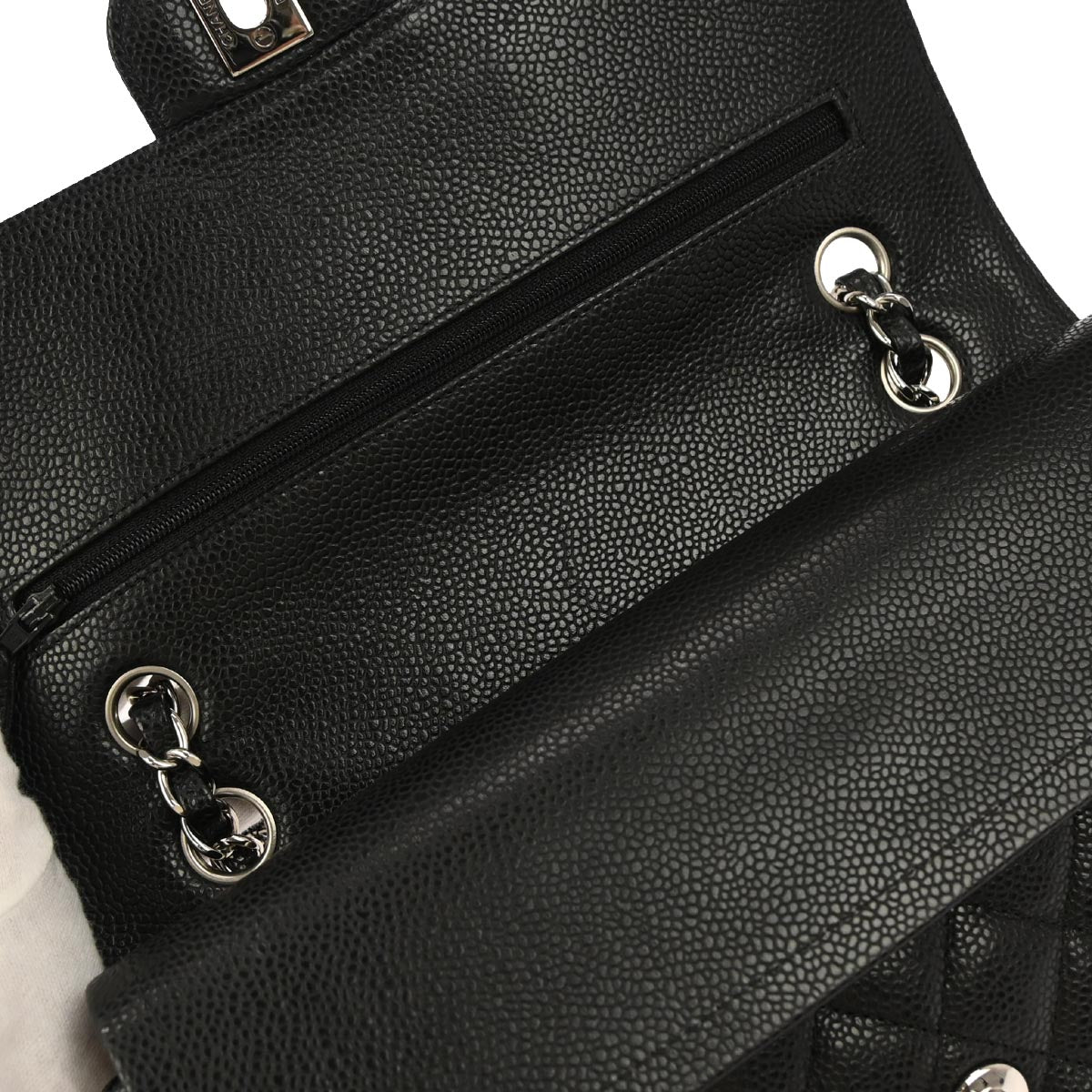 Chanel 2010-2011 Black Caviar Skin Medium Classic Double Flap Shoulder Bag