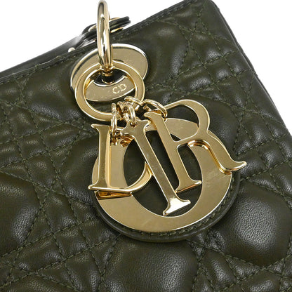 Christian Dior Khaki Lambskin Medium Lady Dior Cannage 2way Shoulder Handbag