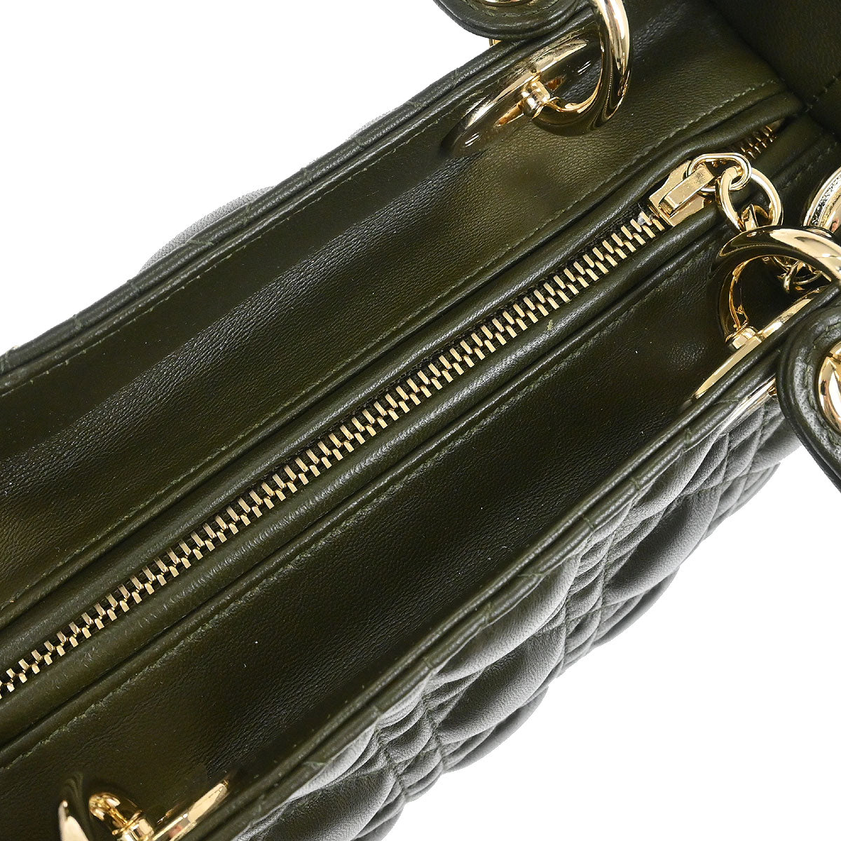 Christian Dior Khaki Lambskin Medium Lady Dior Cannage 2way Shoulder Handbag