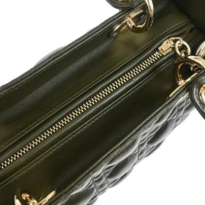 Christian Dior Khaki Lambskin Medium Lady Dior Cannage 2way Shoulder Handbag