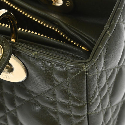 Christian Dior Khaki Lambskin Medium Lady Dior Cannage 2way Shoulder Handbag