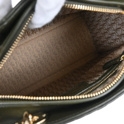 Christian Dior Khaki Lambskin Medium Lady Dior Cannage 2way Shoulder Handbag