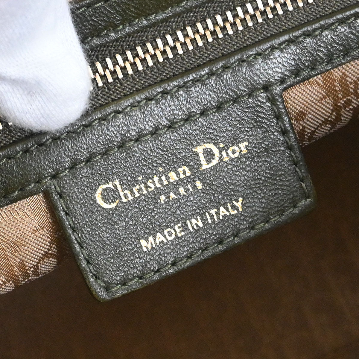 Christian Dior Khaki Lambskin Medium Lady Dior Cannage 2way Shoulder Handbag