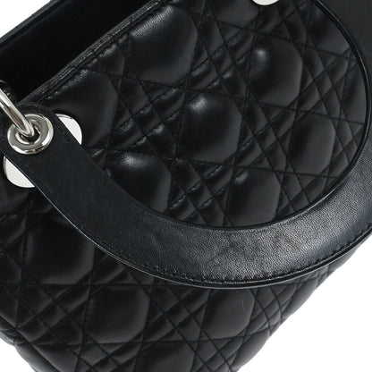 Christian Dior Black Lambskin Medium Lady Dior Cannage 2way Shoulder Handbag