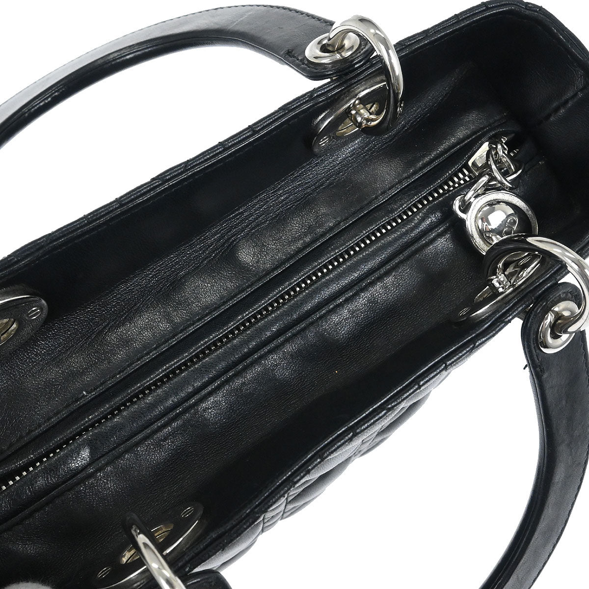 Christian Dior Black Lambskin Medium Lady Dior Cannage 2way Shoulder Handbag