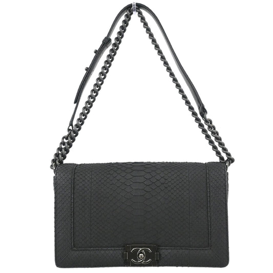 Boy Chanel * Black Python New Medium Shoulder Bag